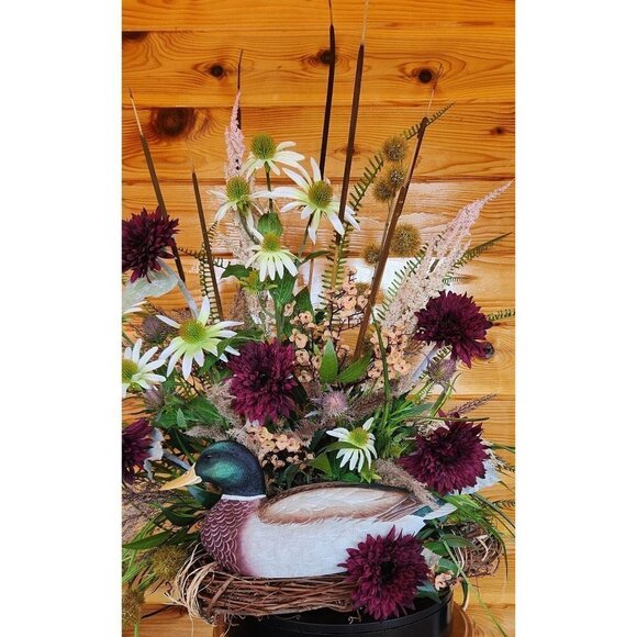 MALLARD DUCK FLORAL Arrangement large floral great entryway or mantel. - Picture 1 of 7